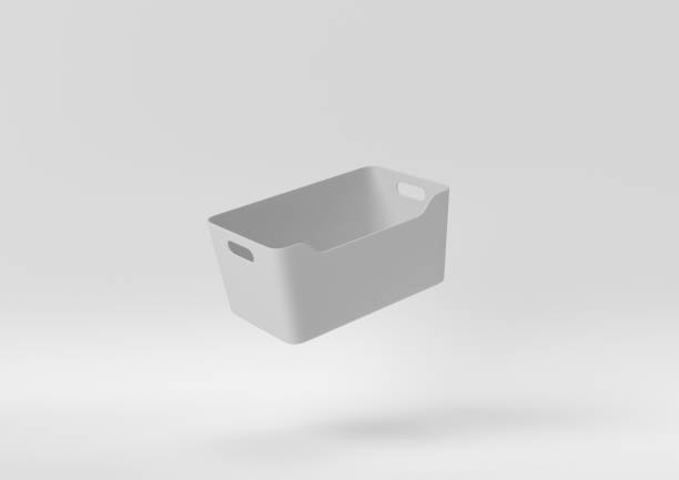 istock Creative minimal paper idea. Concept white basket with white background. 3d render, 3d illustration. 1283134987