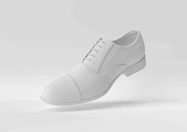 istock Creative minimal paper idea. Concept white shoe with white background. 3d render, 3d illustration. 1283134988