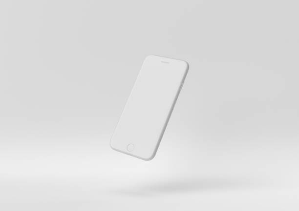 idea creativa de papel minimalista. concepto de teléfono blanco con fondo blanco. renderizado 3d, ilustración 3d. - ideas concepts fashion horizontal fotografías e imágenes de stock