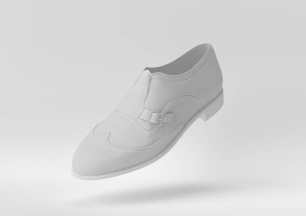 istock Creative minimal paper idea. Concept white shoe with white background. 3d render, 3d illustration. 1283135179