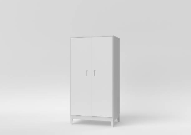 istock Creative minimal paper idea. Concept white wardrobe with white background. 3d render, 3d illustration. 1283135197