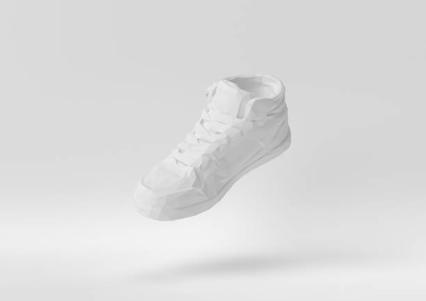 istock Creative minimal paper idea. Concept white shoe with white background. 3d render, 3d illustration. 1283135199