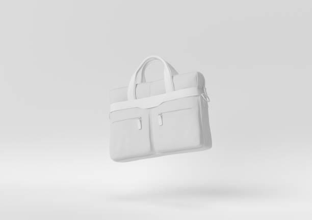 istock Creative minimal paper idea. Concept white business bag with white background. 3d render, 3d illustration. 1283135203