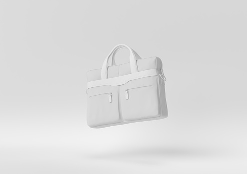 Creative minimal paper idea. Concept white business bag with white background. 3d render, 3d illustration.