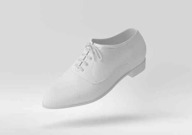 istock Creative minimal paper idea. Concept white shoe with white background. 3d render, 3d illustration. 1283135205