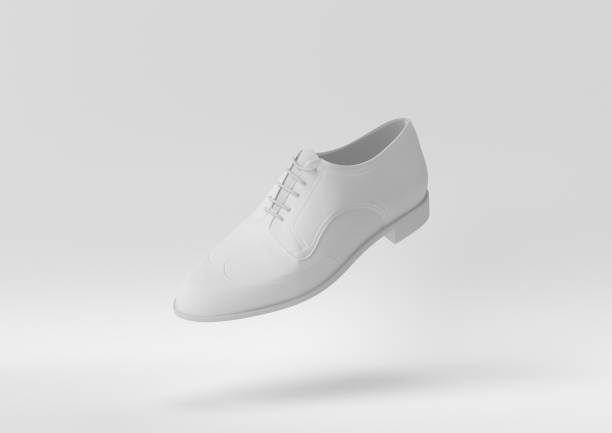istock Creative minimal paper idea. Concept white shoe with white background. 3d render, 3d illustration. 1283137314