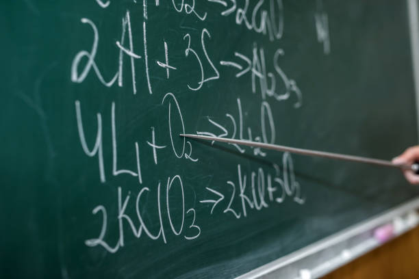 istock teacher hand holding pointer and showing formulas in chemistry lesson on blackboard 1283140222