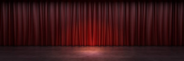 красный сценический занавес. 3d рендеринг - stage theater theatrical performance curtain seat стоковые фото и изображения