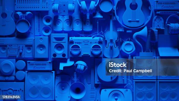 Blue Musical Instrument Wall Stock Photo - Download Image Now - Music, Abstract, Musical Instrument