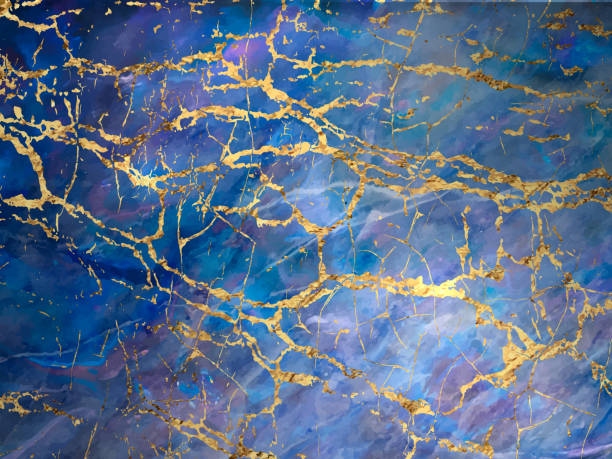 istock Blue marble and gold abstract background texture. Indigo, blue marbling with natural luxury style lines of marble and gold powder. Vector 1283144394