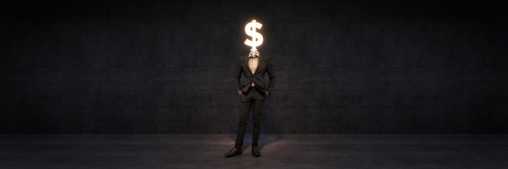 business man with a dollar sign for a head. 3d rendering