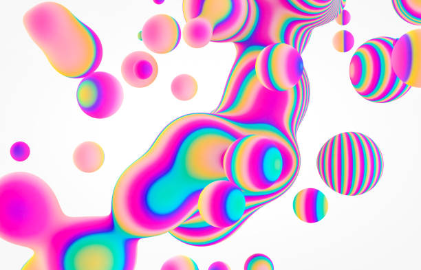 istock Abstract 3d art background. Holographic floating liquid blobs, soap bubbles, metaballs. 1283146139