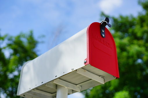 Close-up Red mailbox in nature background of countryside background