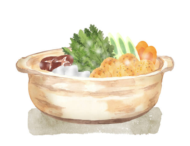 японская зимняя еда - crown daisy stock illustrations