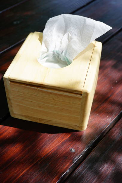 istock Paper tissue in wood box 1283147373