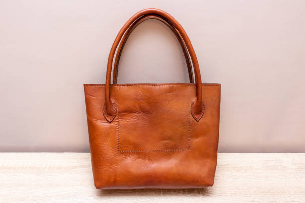 istock Handmade brown tote leather bag 1283147504