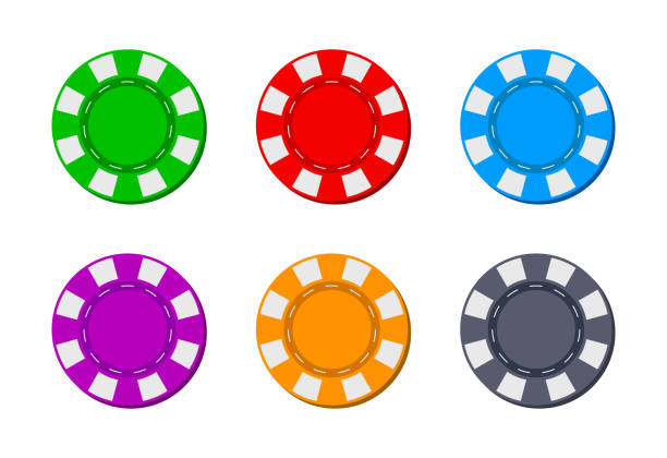 istock Poker chip for casino. Blackjack icon. Token for gambling. Logos isolated for game. Coins from Las Vegas for roulette. Bet in casino. Chips for entertainment in front on white background. Vector 1283148519