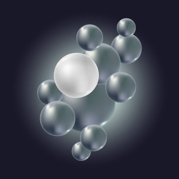 istock Group of 3D balls, spheres, molecules, ideal geometric shapes on dark background. Black and white glossy bubbles, backlight, reflection. Abstract vector pattern, modern, futuristic, science design. 1283148806
