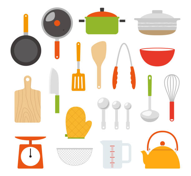Kitchenware Vector illustration icons for various cookware. kitchen scale stock illustrations