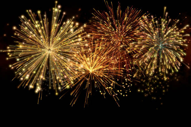 istock Realistic 3D illustration colorful gold luxury firework pyrotechnic night dark sky smoke isolated black background wallpaper use celebrate happy new year countdown festival anniversary birthday party 1283152120