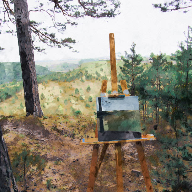 Painting standing on easel in the forest