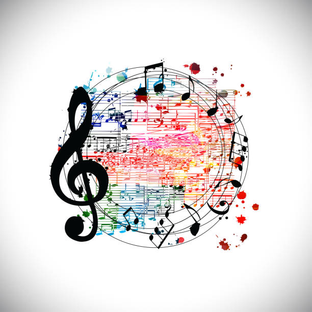 istock Colorful music promotional poster with G-clef and musical notes isolated vector illustration. Artistic background with musical staff for music festivals and shows, live concert events, party flyer 1283152921