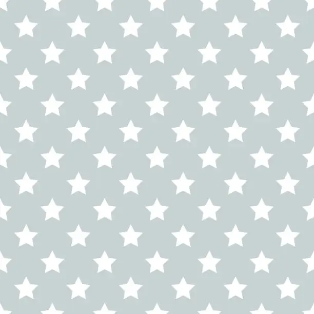 Vector illustration of seamless pattern, grey background with white five-pointed stars