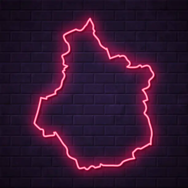 Vector illustration of Centre-Val de Loire map - Glowing neon sign on brick wall background