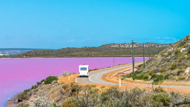 Photo of Scenic drive along the coast of Pink Lake Hutt Lagoon, Western Australia