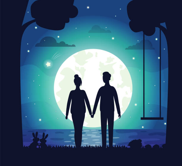 istock Romantic Couple at Night, Dating People and Moon 1283158555