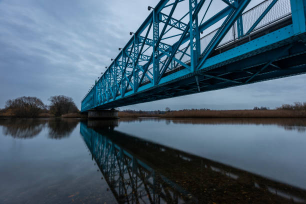 The old railway bridge - now a pedestrian bridge in Randers, Denmark. Because of the color its called the blue bridge