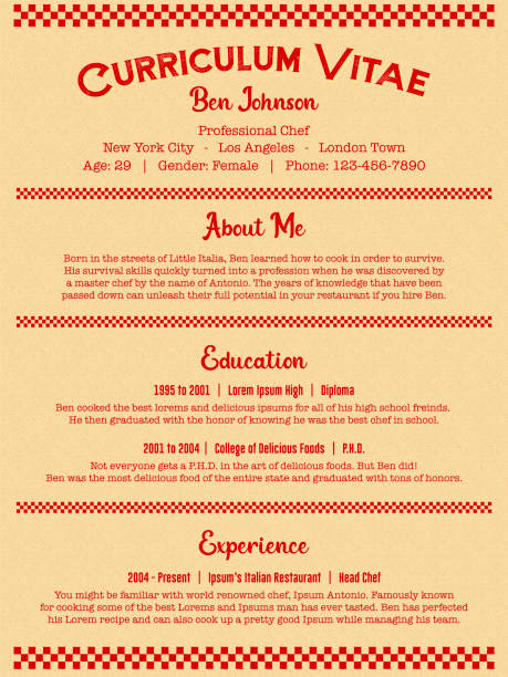 Red Chef or Cook Job Resume or Curriculum Vitae Template in Clean Retro Diner Menu Style