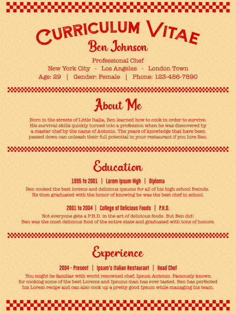 Red Chef or Cook Job Resume or Curriculum Vitae Template in Clean Retro Diner Menu Style vector art illustration