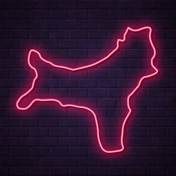 Vector illustration of Christmas Island map - Glowing neon sign on brick wall background