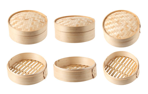 Chinese bamboo basket isolated on white background