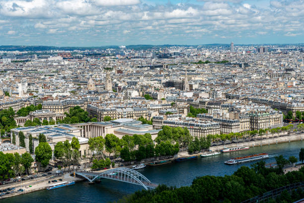 istock Aerial view Parisian cityscape from Tour Eiffel 1283164370