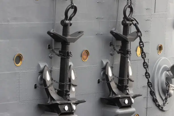 Photo of Anchor on a chain aboard the cruiser Avrora