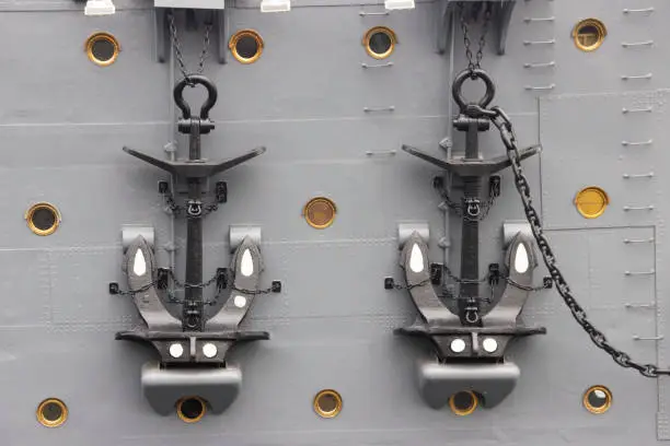 Photo of Anchor on a chain aboard the cruiser Avrora