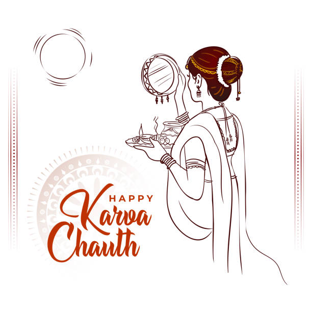 Vector Illustration Of Indian Woman Celebrating Karva Chauth Festival Stock  Illustration - Download Image Now - iStock