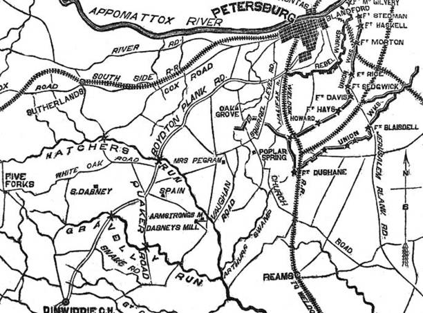 ilustrações de stock, clip art, desenhos animados e ícones de antique illustration - civil war - map of petersburg and vicinity - virginia - petersburg virginia