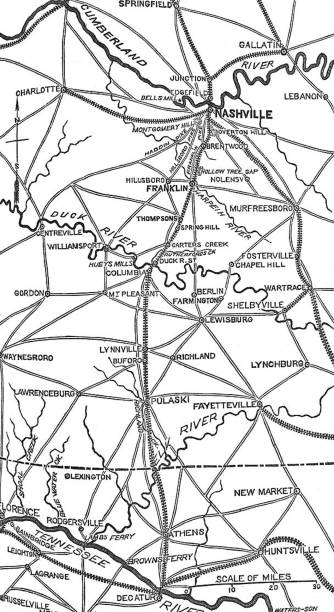 istock Antique illustration - Civil War - map of Thomas' campaign against Hood 1283171201