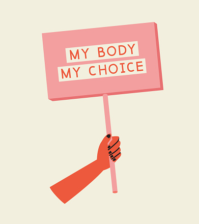 Vector illustration of a hand holding a placard with inscription 