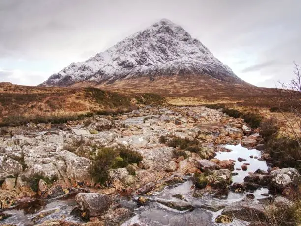 Photo of Winter Trek. Buachaille Etive Mor In Glencoe, T He Highlands Of Scotland. Sunny Winter Day.