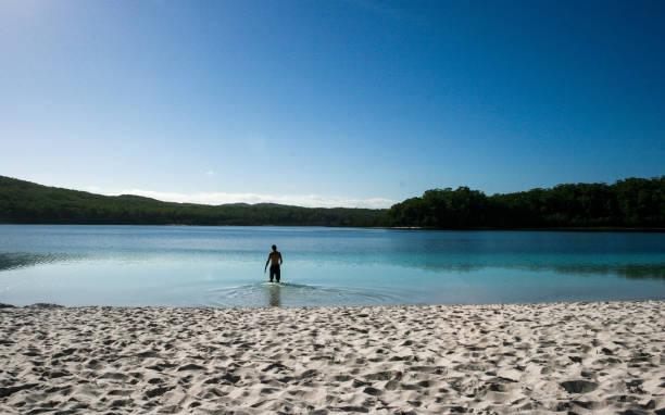 lake mckenzie, fraser island, queensland, australien, größte sandinsel der welt - 4wd 4x4 convoy australia stock-fotos und bilder