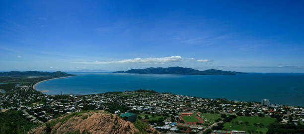 View from a mountain over city of Townsville, Queensland, Australia stock photo