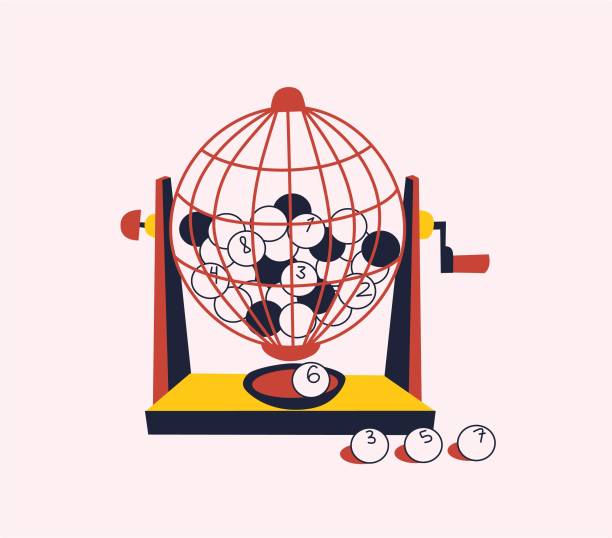 ilustraciones, imágenes clip art, dibujos animados e iconos de stock de vintage brillante ilustración vectorial del sorteo de la lotería de navidad española. jaula esférica con bolas de madera con números de boleto ganadores. premio tradicional español el gordo. publicidad de decoración festiva - artículos de lotería
