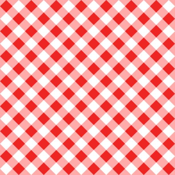 diagonale rote traditionelle gingham nahtlose muster. textur aus raute oder quadrate für - kariert, tischdecken, kleidung, hemden, kleider, papier, bettwäsche, decken, quilts und andere textilprodukte. - gingan stock-grafiken, -clipart, -cartoons und -symbole