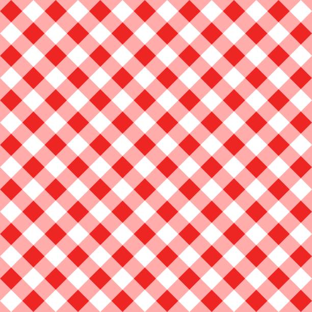 Diagonal red traditional gingham seamless pattern. Texture from rhombus or squares for - plaid, tablecloths, clothes, shirts, dresses, paper, bedding, blankets, quilts and other textile products. Diagonal red traditional gingham seamless pattern. Texture from rhombus or squares for - plaid, tablecloths, clothes, shirts, dresses, paper, bedding, blankets, quilts and other textile products. tablecloth illustrations stock illustrations