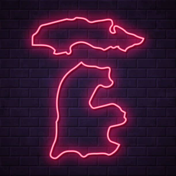 Daman and Diu map - Glowing neon sign on brick wall background Map of Daman and Diu in a realistic neon sign style. The map is created with a pink glowing neon light on a dark brick wall. Modern and trendy illustration with beautiful bright colors. Vector Illustration (EPS10, well layered and grouped). Easy to edit, manipulate, resize or colorize. diu island stock illustrations