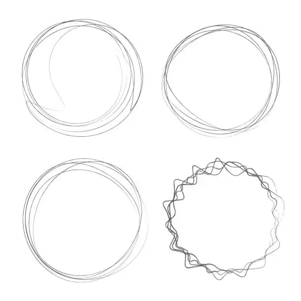 Vector illustration of Hand drawn circles, circular scribble black doodles